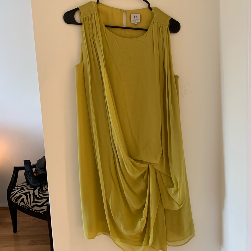 Halston Heritage Chartreuse Gorgeous Silk Dress 0